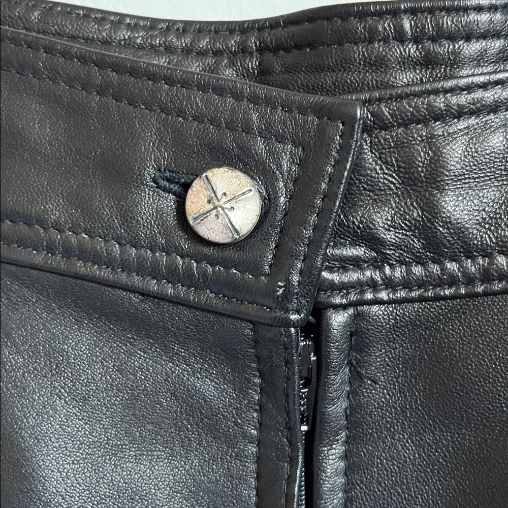Caché women’s vintage black leather tight high waisted mini skirt biker goth - Picture 4 of 12